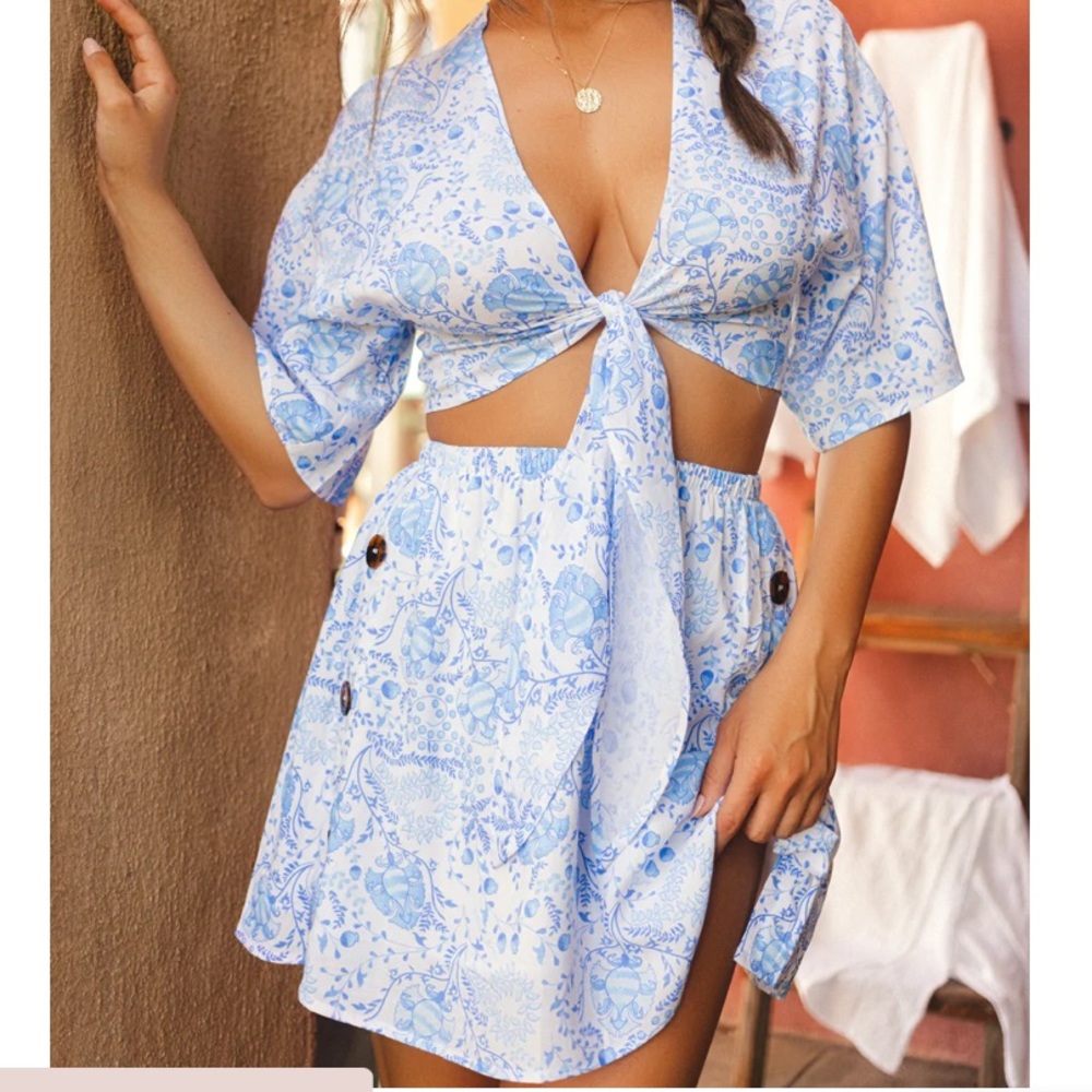 NWT Toluca swim matching set (skirt + tie front top)